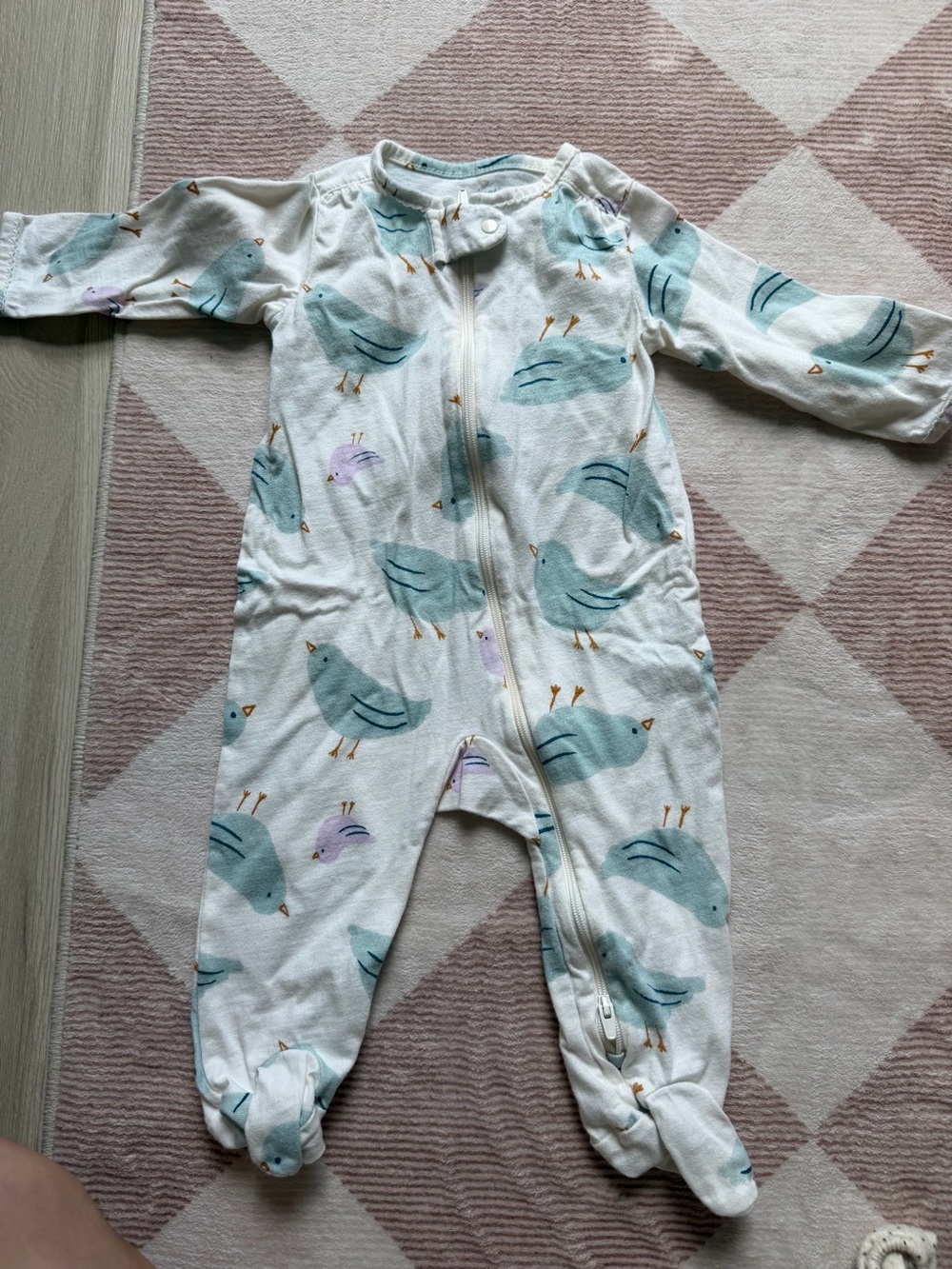 Carter's White Footed One-Piece Sleeper with Blue & Purple Bird Print